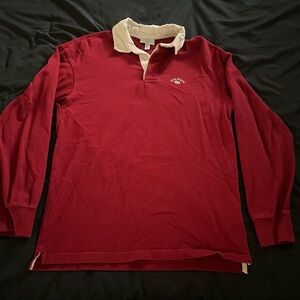 H&M Men's Burgundy Rugby Shirt with Cream Collar